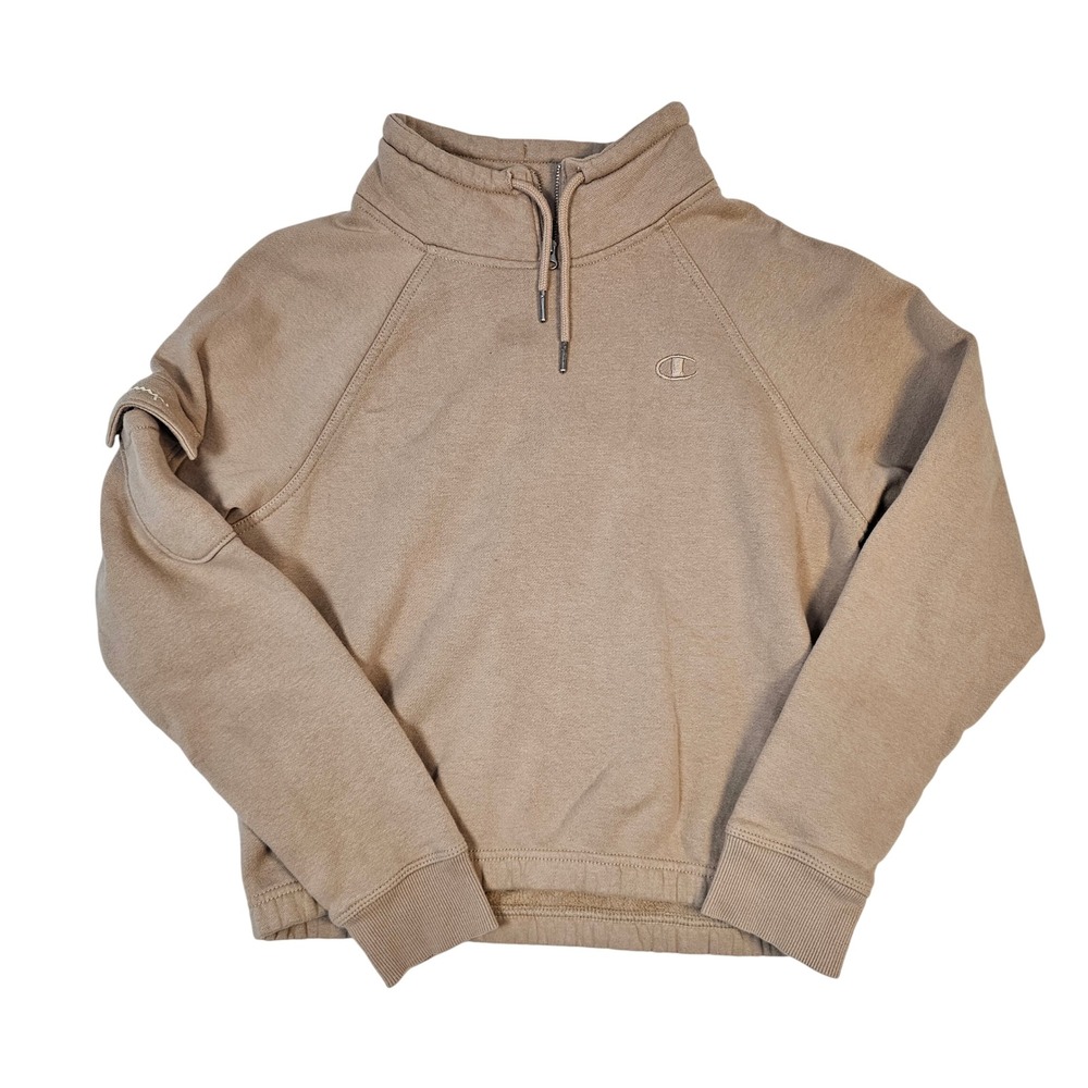 Champion Mens Tan Quarter‎ Zip Fleece Pullover Mock Neck Sweatshirt Medium